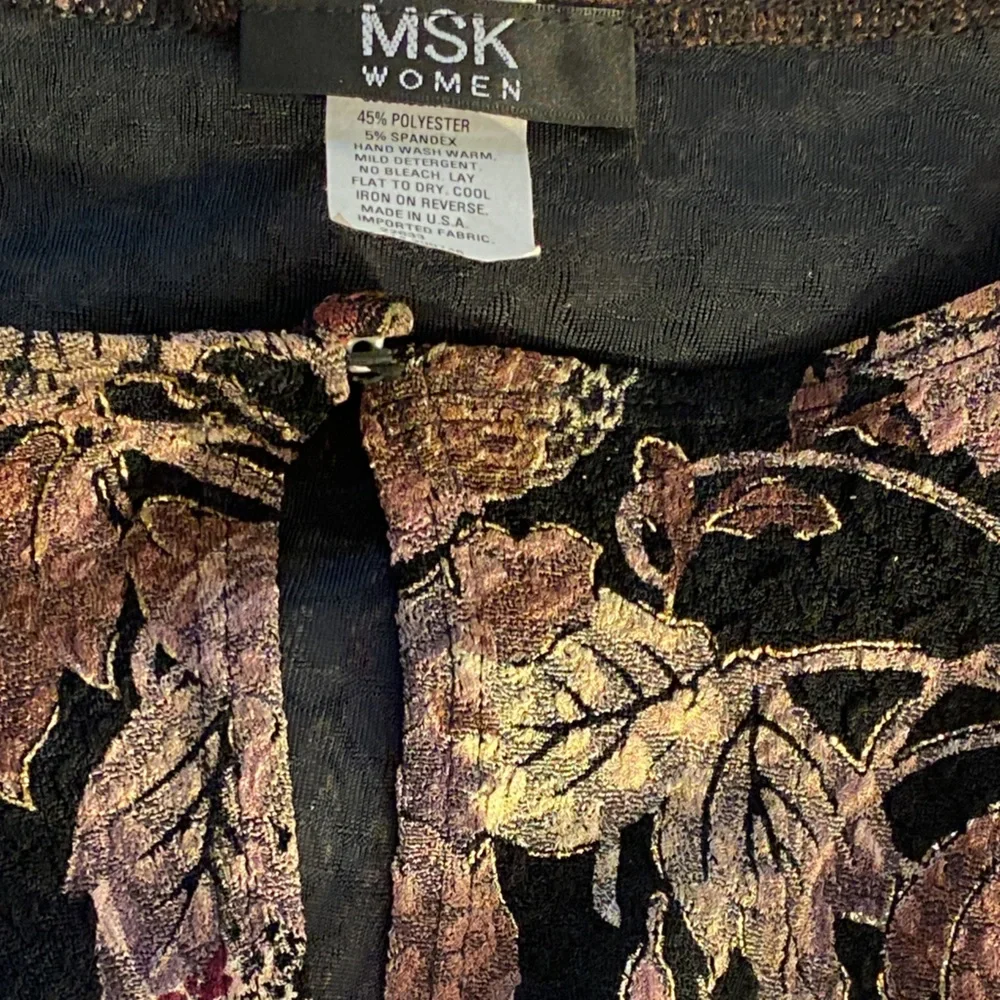 MSK Jacket Textured Floral Gold Beaded Fringe Hem Black Purple - Picture 6 of 9